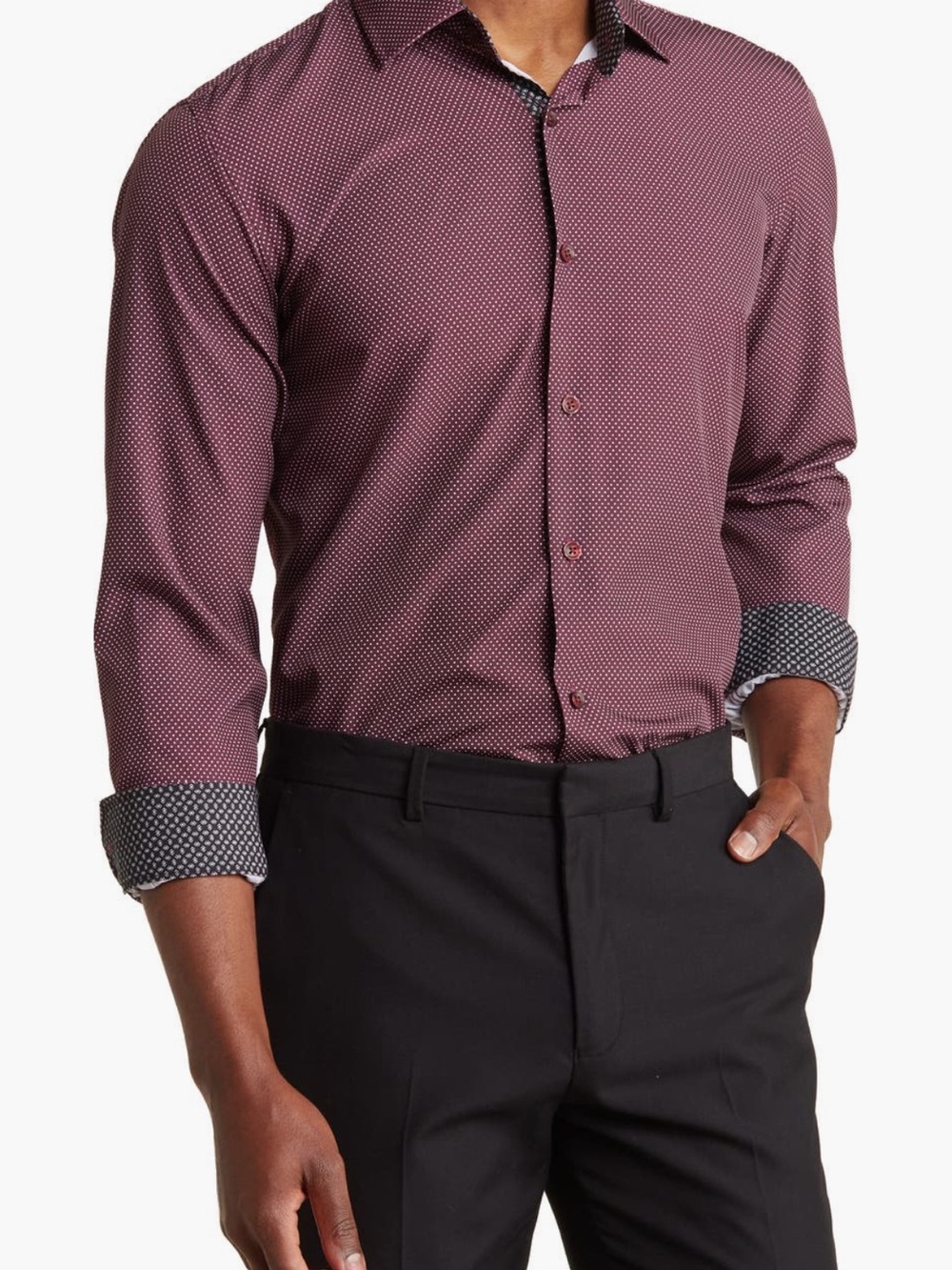 Slim-Fit Maroon Microdot Dress Shirt